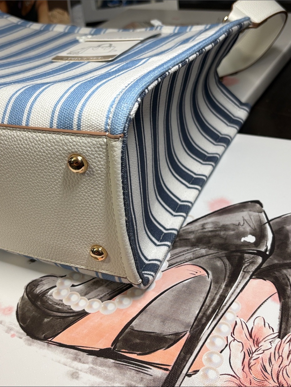 NWT 2FER Nanette Lepore 2 Piece Blue White Striped Crossbody Handbag + SCARF - Picture 9 of 16